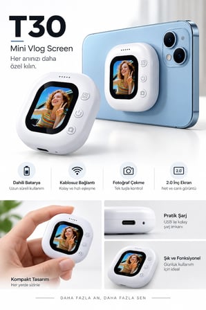 2.0 İnç Kablosuz Selfie Ekranı Dahili Bataryalı