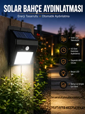Solar Lamba Giriş, Bahçe Yol Avlu Hareket Sensörlü Led Parlak Gece Su Geçirmez