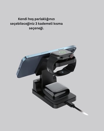 Dijital Saatli Kablosuz Şarj İstasyonu – 3’ü 1 Arada Apple Uyumlu Hızlı Şarj Ve Led Ekran