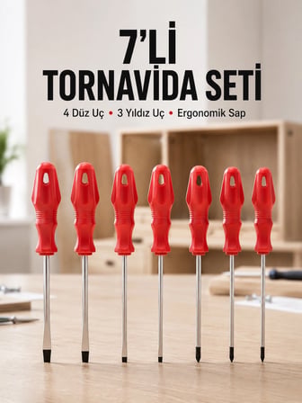 Ev Ve Atölye Kullanımına Uygun 7 Parça Tornavida Seti