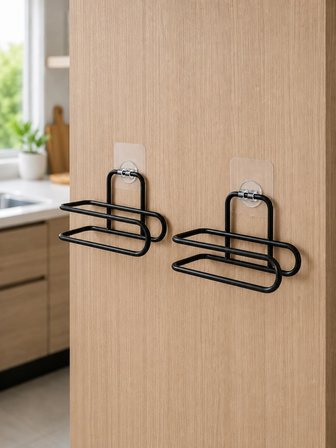 2’li Duvara Yapışkanlı Tuvalet Kağıtlığı Siyah Metal Pratik Rulo Tutucu