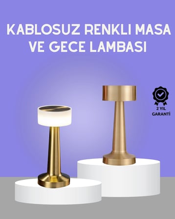 Touch Gece Lambası Dokunmatik Kontrol, Kablosuz Kullanım, Metal Gövde