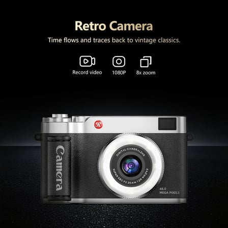 4k Çantalı Dijital Retro Video Kamera 48mp 16x Zoom Işıklı (32gb) Kart Dijital Fotoğraf Makinesi Siyah