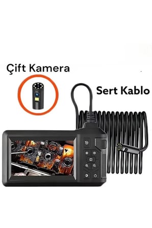 Ekranlı Üç Kameralı Çantalı 10 Metre Sert Kablo Yılan Endoskop Kamera  Sd Kart Girişli 8 Mm 4.3 Inc