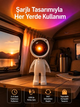 Gün Batımı Projektör Lamba Astronot Görünümlü Dekoratif Masa Lambası