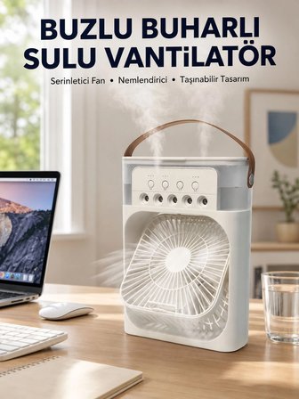Spreyli Mini Masaüstü Fan | 500ml Su Hazneli, 3 Kademeli Soğutucu Yeni Nesil