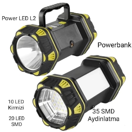 F.b.ı F-262 Yeni Güçlü Çift Taraflı Taşınabilir Spot Ve Işıldak Usb Powerbank Şarjlı Fener