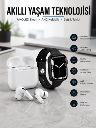 2025 Model Akıllı Saat Ve Yeni Nesil Pro Bluetooth Kulaklık Tws Yüksek Ses Kaliteli