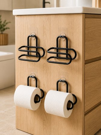 Delmeden Monte Tuvalet Kağıdı Askısı Siyah Metal Yapışkanlı Banyo Kağıtlığı 4’lü Set