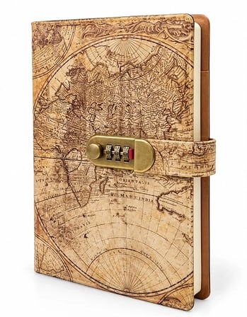Şifreli Vintage Dünya Haritası Desenli Defter Alk6472
