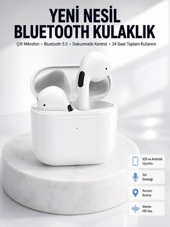 Yeni Nesil Bluetooth Kulaklık Beyaz Çağrı Cevaplayabilen Kablosuz