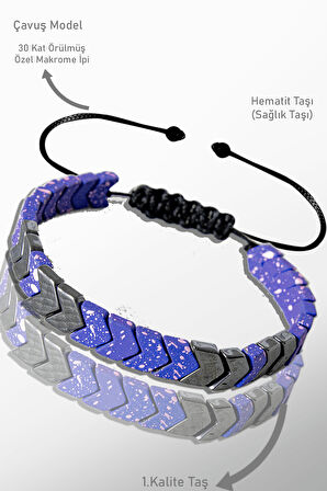 Sertifikalı Çavuş Model Mor Karlı Kuvars - Hematit Taşı Bileklik - Ayarlamalı