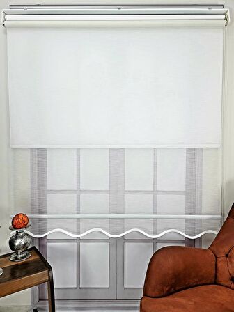 BBB Keten Kumaş Çift Mekanizmalı Tül Stor Perde Ekru Renk TSK3002