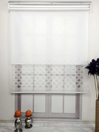 BBB Lazer Kesim Çift Mekanizmalı Tül Stor Perde Beyaz MLT5003