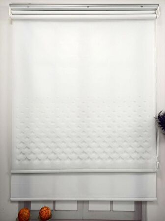 BBB Lazer Kesim Çift Mekanizmalı Tül Stor Perde Beyaz MLT5003