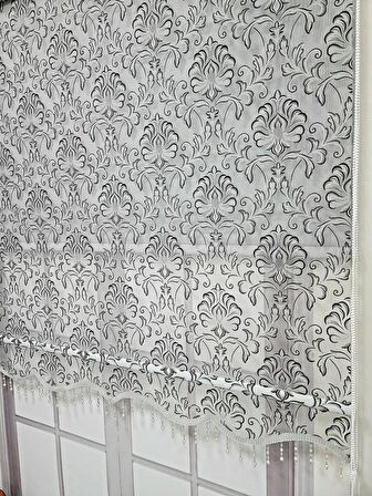 BBB Desenli Boncuklu Çift Mekanizmalı Tül Stor Perde Gri TSR5006B