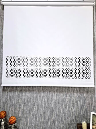 BBB Lazer Kesim Stor Perde Kalın Kumaşlı Beyaz Renk LZR314