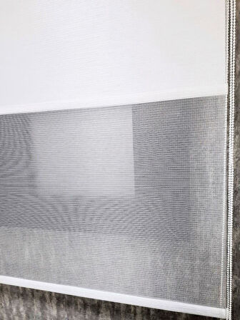 BBB Saten Çizgili Çift Mekanizmalı Tül Stor Perde Beyaz MT1000