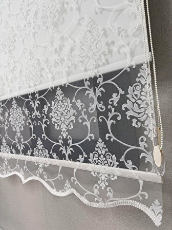 BBB Blackout Işık Geçirmez Çift Mekanizmalı Simli Tül Stor Perde Beyaz TS1018SBL