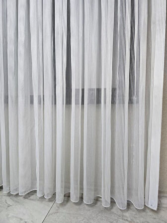 Kalın Çizgili Sedef Simli Tül Perde Ekru 1 e 2,5 Pileli ET4010SEDEF