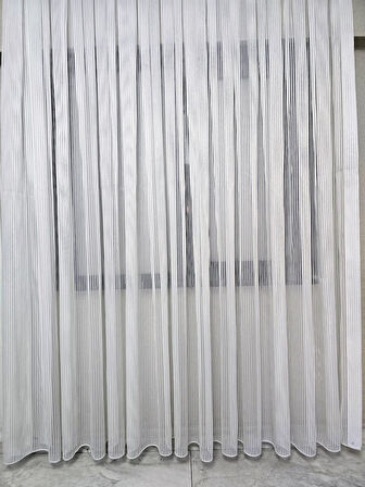 Kalın Çizgili Sedef Simli Tül Perde Ekru 1 e 3 Pileli ET4010SEDEF