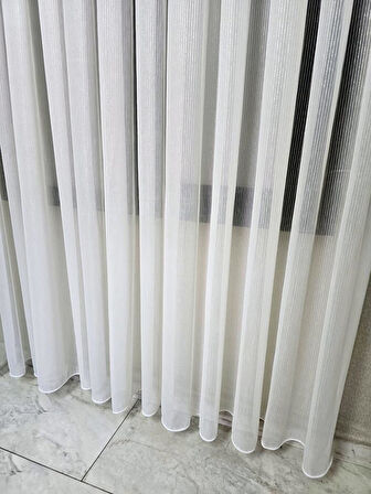 Çizgili Gold Simli Tül Perde Ekru 1 e 2,5 Pileli ET4020GOLD