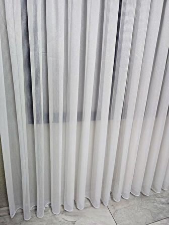 Çizgili Gümüş Simli Tül Perde Ekru 1 e 2,5 Pileli ET4020GUMUS