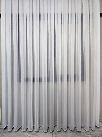 Çizgili Gümüş Simli Tül Perde Ekru 1 e 3 Pileli ET4020GUMUS