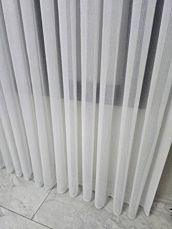 Çizgili Gümüş Simli Tül Perde Ekru 1 e 3 Pileli ET4020GUMUS