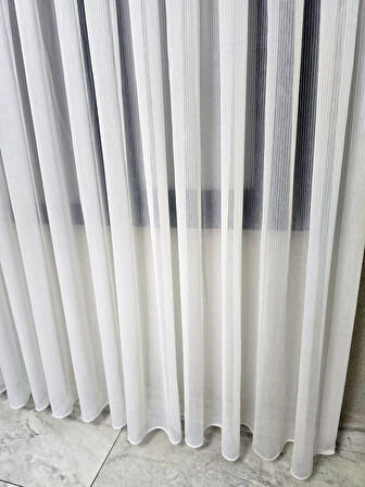 Çizgili Şeffaf Simli Şık Tül Perde Ekru 1 e 2,5 Pileli ET4020SIMLI