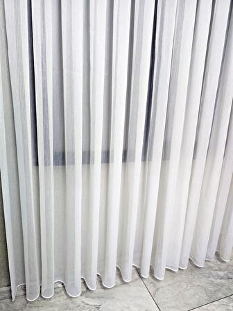 Çizgili Şeffaf Simli Şık Tül Perde Ekru 1 e 2,5 Pileli ET4020SIMLI