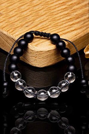 Sertifikalı Aa+ Kristal Kuvars - Oniks - Hematit Taşı Bileklik