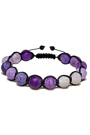 Sertifikalı Açık Mor Gri Akik Taşı Bileklik - Makrome