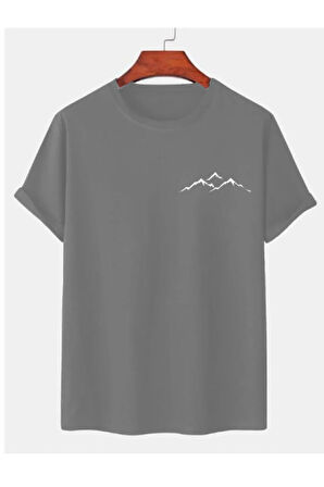 Dağ Manzaralı Baskılı Siyah Bisiklet Yaka Yazlık Kısa Kollu Unisex T-shirt