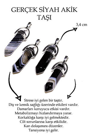 Sertifikalı Çivi Kesim Damarlı Siyah Akik Taşı Kolye