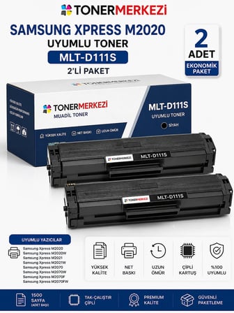 Samsung Mlt-D111s Xpress M2020 Uyumlu Toner Siyah 2'li Paket
