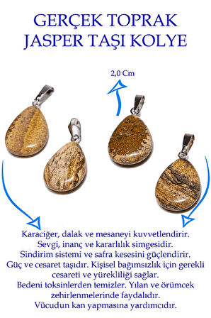 Sertifikalı Damla Model Toprak Jasper Taşı Kolye (GÜMÜŞ APARATLI)