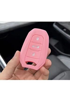 Opel Grandland X Silikon Anahtar Koruma Kılıfı Pembe Renk Sustasız Anahtarsız Çalıştırma