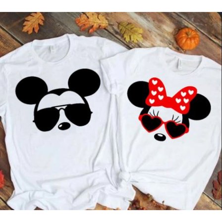 Sevgililer Günü / Yıldönümü Hediyesi Çift Kombinleri Mickey Minnie Baskılı 2 li Tshirt
