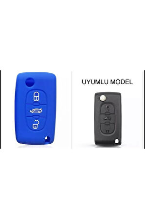 107 207 307 407 308 607 Uyumlu 3 Tuş Silikon Anahtar Koruma Kılıf Mavi Renk