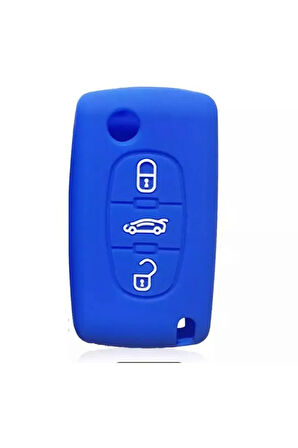 107 207 307 407 308 607 Uyumlu 3 Tuş Silikon Anahtar Koruma Kılıf Mavi Renk