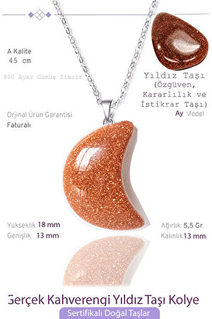 Sertifikalı Ay Model Gerçek Kahverengi Yıldız Taşı Kolye
