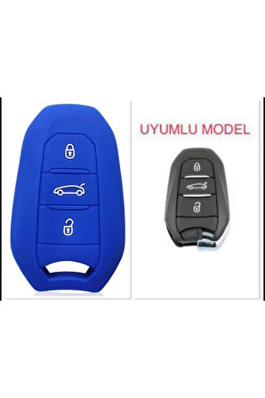 Peugeot 308 508 2008 3008 4008 5008 Uyumlu Silikon Anahtar Kılıfı (SUSTASIZ) Mavi Renk