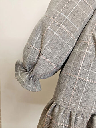 Kız Bebek Yaka Detaylı Ekose Elbise