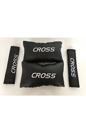 Fiat Egea Uyumlu Cross Nakışlı Deri Oto Boyun Yastığı Ve Kemer Pedi