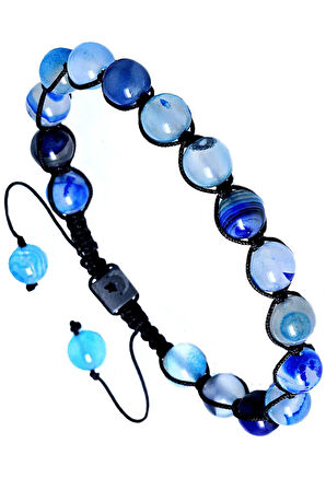 Makrome Doğal Mavi Akik Bileklik