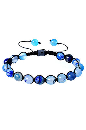 Makrome Doğal Mavi Akik Bileklik