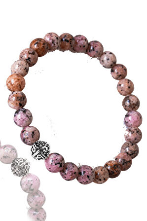 Sertifikalı Pembe Renk Kuvars Taşı Bileklik - Gümüş Aparatlı