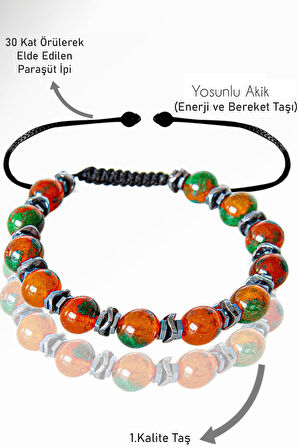 Sertifikalı Gerçek Hematit - Yosunlu Kırmızı Yeşil Akik Taşı Bileklik