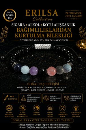 Sertifikalı Doğal Taş Kötü Alışkanlıklardan Uzaklaşma Bilekliği - Ayarlanabilir Unisex Lüks Tasarım